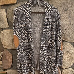 Lollipop Star Geometric Patterned Blue and White Women's Shrug Cardigan large